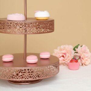 TABLECLOTHSFACTORY 23" Tall Rose Gold 3-Tier Metal Reversible Dessert Cupcake Stand for Wedding Decoration Event