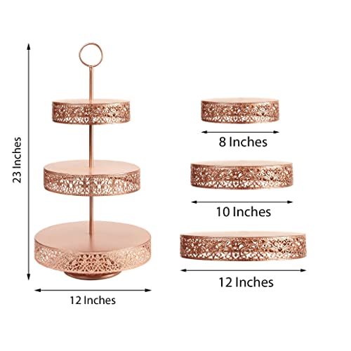 TABLECLOTHSFACTORY 23" Tall Rose Gold 3-Tier Metal Reversible Dessert Cupcake Stand for Wedding Decoration Event