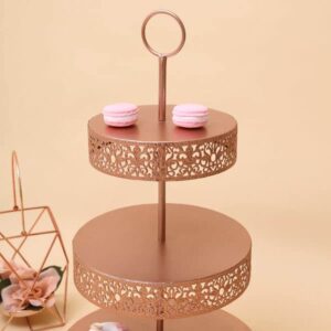 TABLECLOTHSFACTORY 23" Tall Rose Gold 3-Tier Metal Reversible Dessert Cupcake Stand for Wedding Decoration Event