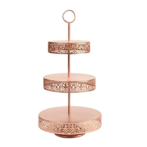 TABLECLOTHSFACTORY 23" Tall Rose Gold 3-Tier Metal Reversible Dessert Cupcake Stand for Wedding Decoration Event