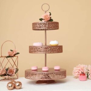 TABLECLOTHSFACTORY 23" Tall Rose Gold 3-Tier Metal Reversible Dessert Cupcake Stand for Wedding Decoration Event