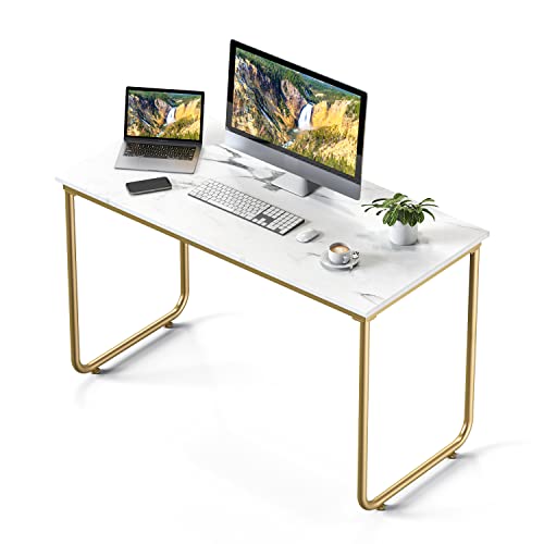 Dorriss Computer Desk,Home Office Desks, 47" Writing Desk,Computer Table,White and Gold Desk, White Faux Marble Desk,Gold Metal Frame, Modern White Computer Desk for Home Office (White Marble+Gold)