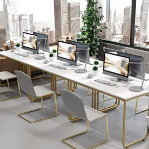 Dorriss Computer Desk,Home Office Desks, 47" Writing Desk,Computer Table,White and Gold Desk, White Faux Marble Desk,Gold Metal Frame, Modern White Computer Desk for Home Office (White Marble+Gold)