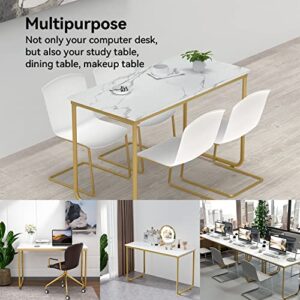 Dorriss Computer Desk,Home Office Desks, 47" Writing Desk,Computer Table,White and Gold Desk, White Faux Marble Desk,Gold Metal Frame, Modern White Computer Desk for Home Office (White Marble+Gold)