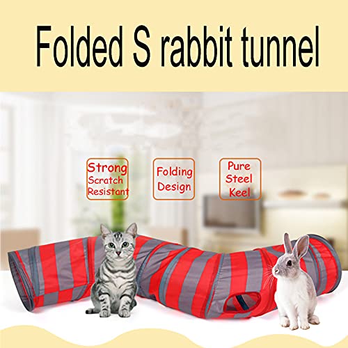 Tfwadmx Rabbit Tunnel and Tube Collapsible Bunny Tunnel Toys Small Animal Acitivity Hideout with 3 Pack Chew Grass Ball for Guinea Pig Chinchilla Ferret Cat Hamster Rat