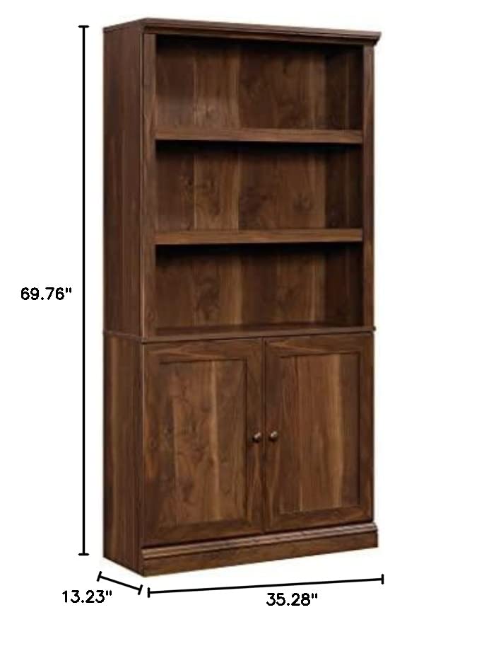 Sauder Miscellaneous Bookcase with Doors, L: 35.28" x W: 13.23" x H: 69.76", Grand Walnut finish