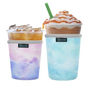 beautyflier reusable iced coffee cup insulator sleeve for cold drinks beverages and hot coffee neoprene cup holder for starbucks coffee dunkin donuts more (starry sky)