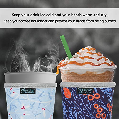 Beautyflier Reusable Iced Coffee Cup Insulator Sleeve for Cold Drinks Beverages and Hot Coffee Neoprene Cup Holder for Starbucks Coffee Dunkin Donuts More (Starry Sky)