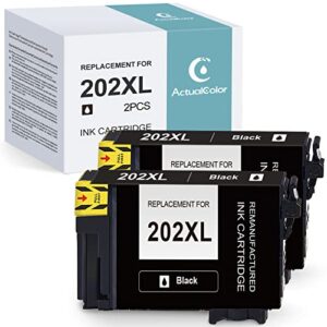 actualcolor c 202xl remanufactured ink cartridge replacement for epson 202 xl 202xl t202xl t202xl120 for workforce wf-2860 expression home xp-5100 printer (2 black)
