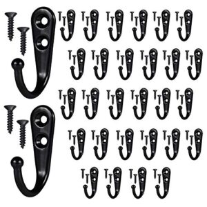 MANDOYV ITYII 30 Pieces Wall Mounted Cloth Hanger Rustic Hooks with 60 Pieces Screws (Black)