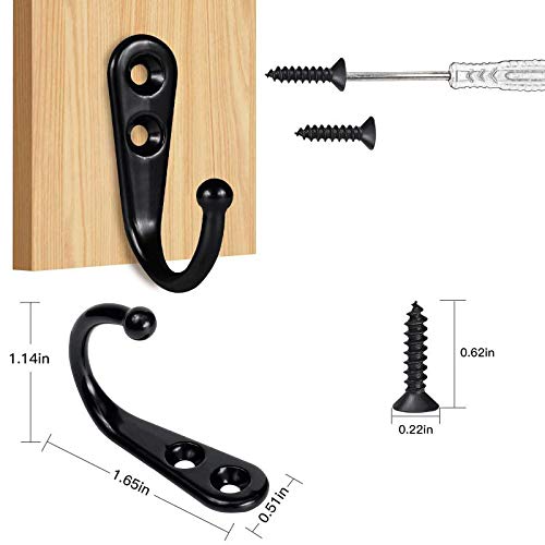 MANDOYV ITYII 30 Pieces Wall Mounted Cloth Hanger Rustic Hooks with 60 Pieces Screws (Black)