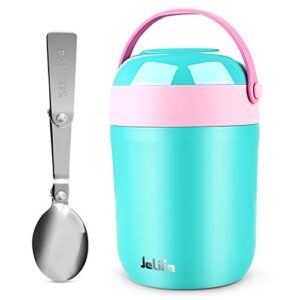 Jelife 16oz Insulated Food Jar Hot Food Containers for Lunch School Soup Thermos for Kids, Vacuum Leak Proof Stainless Steel Lunch Bento Box with Foldable Spoon for Food Travel Camping