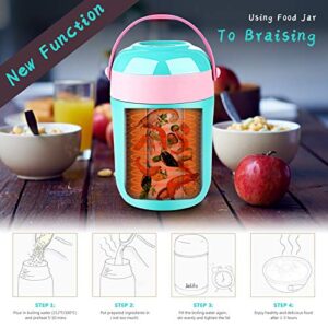 Jelife 16oz Insulated Food Jar Hot Food Containers for Lunch School Soup Thermos for Kids, Vacuum Leak Proof Stainless Steel Lunch Bento Box with Foldable Spoon for Food Travel Camping