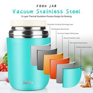 Jelife 16oz Insulated Food Jar Hot Food Containers for Lunch School Soup Thermos for Kids, Vacuum Leak Proof Stainless Steel Lunch Bento Box with Foldable Spoon for Food Travel Camping