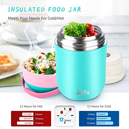 Jelife 16oz Insulated Food Jar Hot Food Containers for Lunch School Soup Thermos for Kids, Vacuum Leak Proof Stainless Steel Lunch Bento Box with Foldable Spoon for Food Travel Camping