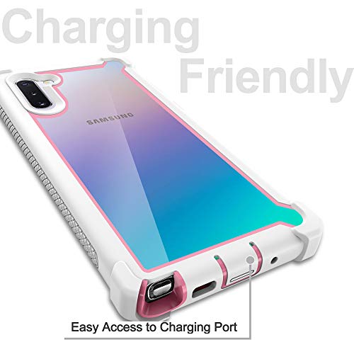 KSELF Case for Samsung Galaxy Note 10 Case with Screen Protector, Full Body Protective Hybrid Dual Layer Shockproof Acrylic Back Case Cover for Galaxy Note 10 5G 6.3 inch (White Pink)