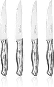 nuovva kitchen steak knife set - steak knives with serrated edge - durable stainless-steel steak knives set of 4 with gift box – ergonomic handle for comfortable grip
