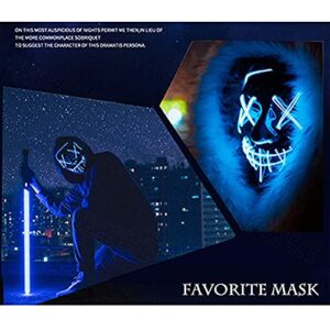 Halloween Mask LED Halloween Costume LED Glow Scary Light Up Masks for Festival Party (Blue)