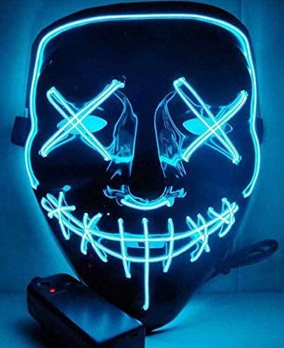 Halloween Mask LED Halloween Costume LED Glow Scary Light Up Masks for Festival Party (Blue)