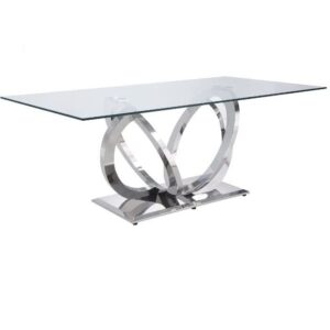 acme furniture finley dining table, clear glass & mirrored silver finish