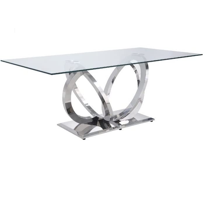 Acme Furniture Finley Dining Table, Clear Glass & Mirrored Silver Finish