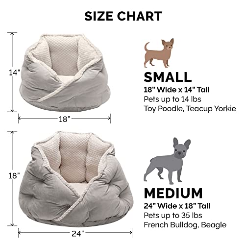 Furhaven 24" Round Medium Dog Bed Minky Plush & Velvet Calming Hug Nest, Washable - Silver Gray, 24-inch