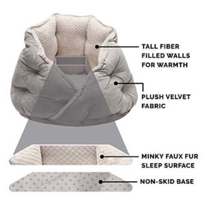 Furhaven 24" Round Medium Dog Bed Minky Plush & Velvet Calming Hug Nest, Washable - Silver Gray, 24-inch