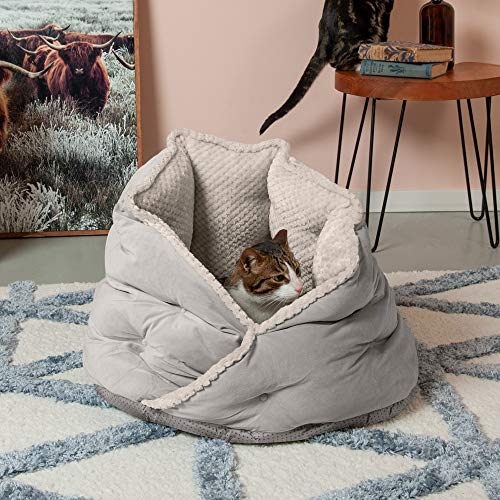 Furhaven 24" Round Medium Dog Bed Minky Plush & Velvet Calming Hug Nest, Washable - Silver Gray, 24-inch