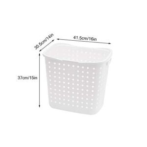 Large Breathable Hollow Laundry Hamper with Long Handles, 14.6 Inches Portable Plastic Clothes Hamper for Living Room Bathroom Laundry Storage (White, Round)