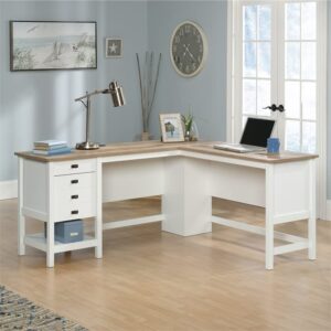 Sauder Cottage Road Engineered Wood L-Shaped Home Office Desk in Soft White