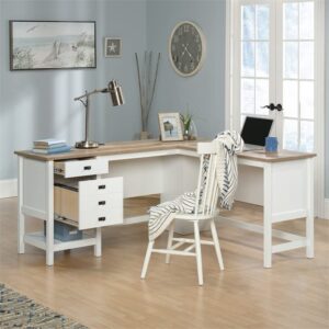 Sauder Cottage Road Engineered Wood L-Shaped Home Office Desk in Soft White