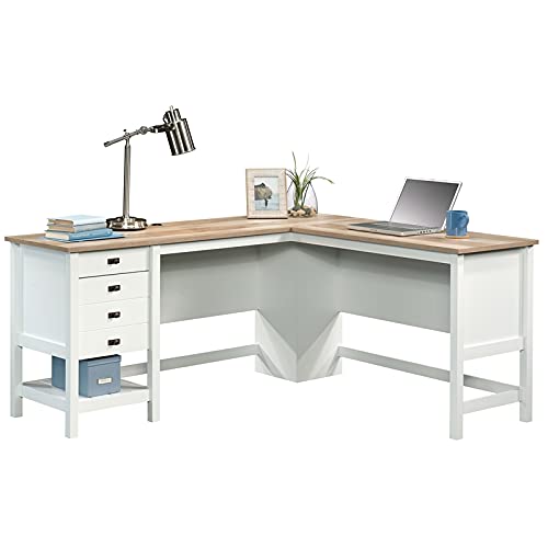 Sauder Cottage Road Engineered Wood L-Shaped Home Office Desk in Soft White