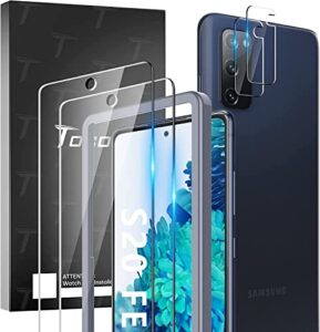 tocol 4 pack compatible for samsung galaxy s20 fe 5g - 2 pack screen protector tempered glass and 2 pack tempered glass camera lens protector bubble free, support ultrasonic fingerprint unlock