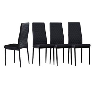 ianiya set of 4 leather dining chairs set, with upholstered cushion & high back, powder coated metal legs, rhombus pattern seats, household home kitchen living room bedroom (black)