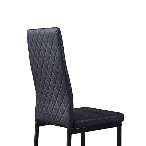 IANIYA Set of 4 Leather Dining Chairs Set, with Upholstered Cushion & High Back, Powder Coated Metal Legs, Rhombus Pattern Seats, Household Home Kitchen Living Room Bedroom (Black)