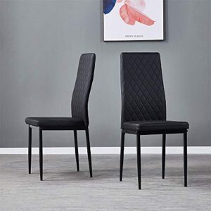 IANIYA Set of 4 Leather Dining Chairs Set, with Upholstered Cushion & High Back, Powder Coated Metal Legs, Rhombus Pattern Seats, Household Home Kitchen Living Room Bedroom (Black)
