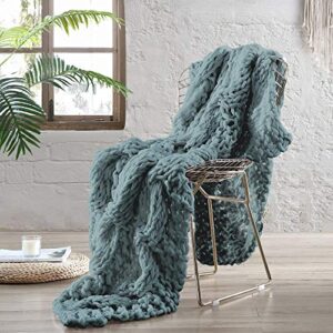 modern threads luxury reina chunky knit acrylic bed sofa throw, ivy - 50" x 60"