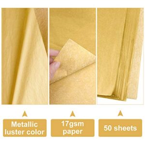 MIAHART 50 Sheets Metallic Gold Tissue 20X14 Inch Gift Wrap Paper Bulk Gift Wrapping Accessory Wrap for Wedding Birthday Party Favor Decor DIY Fringes Shredded Fill Confetti (Gold)