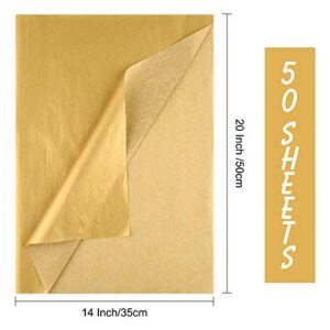 MIAHART 50 Sheets Metallic Gold Tissue 20X14 Inch Gift Wrap Paper Bulk Gift Wrapping Accessory Wrap for Wedding Birthday Party Favor Decor DIY Fringes Shredded Fill Confetti (Gold)