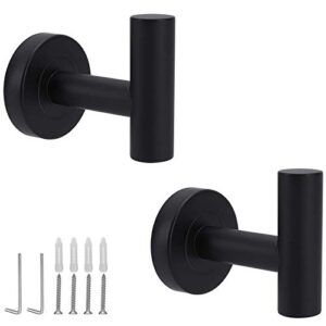 mavel towel hooks, 2 pack bathroom hooks sus304 matte black wall hooks heavy duty coat hooks robe hook wall mounted towel hanger for bathroom kitchen washroom restroom