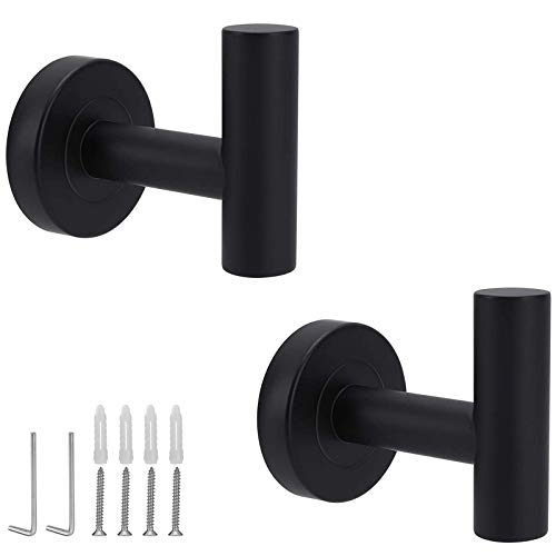 Mavel Towel Hooks, 2 Pack Bathroom Hooks SUS304 Matte Black Wall Hooks Heavy Duty Coat Hooks Robe Hook Wall Mounted Towel Hanger for Bathroom Kitchen Washroom Restroom