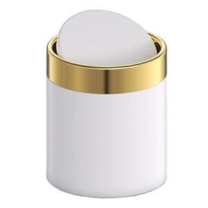 mini trash can with lid, brushed stainless steel small tiny mini trash bin can, mini countertop trash cans for desk car office kitchen, swing top trash bin 1.5 l/0.40 gal (white)