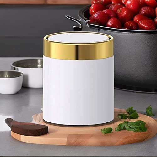 Mini Trash Can with Lid, Brushed Stainless Steel Small Tiny Mini Trash Bin Can, Mini Countertop Trash Cans for Desk Car Office Kitchen, Swing Top Trash Bin 1.5 L/0.40 Gal (White)