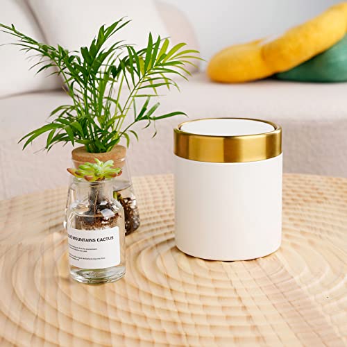 Mini Trash Can with Lid, Brushed Stainless Steel Small Tiny Mini Trash Bin Can, Mini Countertop Trash Cans for Desk Car Office Kitchen, Swing Top Trash Bin 1.5 L/0.40 Gal (White)