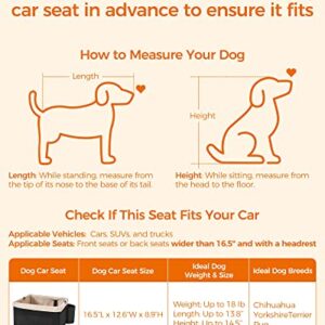 Feandrea Dog Car Seat, Pet Booster Seat for Small Dogs up to 18 lb, with Adjustable Straps, Removable Washable Fleece Liner, 4 Pockets, for Front Seats, Back Seats, Black and Beige UPBS042B01