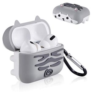jowhep case for airpod pro 2019/pro 2 gen 2022 cartoon cute silicone animal cover keychain funny shockproof soft protective skin for air pods pro girls boys kawaii cases for airpods pro grey white cat