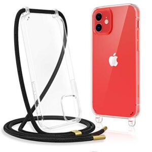 caka clear case for iphone 12/12 pro, iphone 12 12 pro case with crossbody strap adjustable neck lanyard shockproof protective case for iphone 12/12 pro 6.1 inches -clear