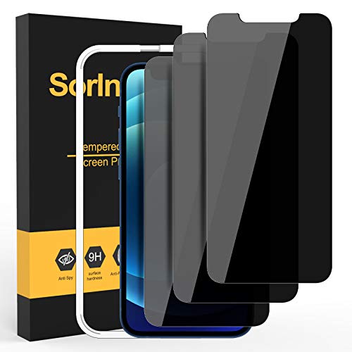 sorlnern (3 Pack) Privacy Screen Protector for iPhone 12, iPhone 12 Pro Privacy Screen Protector, Anti Spy Tempered Glass Film, with Easy Installation Tray