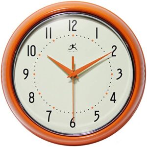 infinity instruments ltd. retro 9 inch silent sweep non-ticking mid century modern kitchen diner wall clock quartz movement retro wall clock decorative (orange)