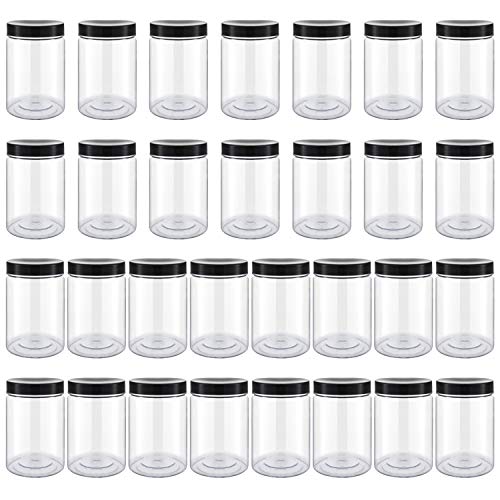 8 oz Durable Plastic Jars, Accguan Clear Container for Food Storage, Airtight Plastic Jars Ideal For Dry Food, Spices and Bird Feed Storage, 30 PACK